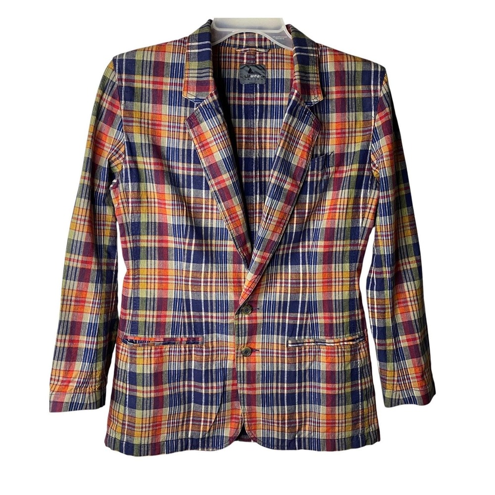 Lizwear Petite Womens 12P Plaid Blazer Jacket Multi Color Cotton Linen blend 12